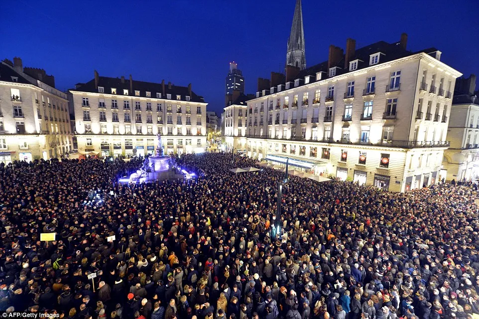 Unity: Tens of thousands of people last night joined peaceful rallies in support of the people killed at the massacre in central Paris